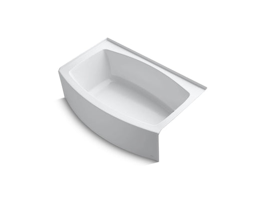 White Smoke KOHLER 1100-RA-0 Expanse 60" x 32" Acrylic Alcove Bathtub with Right-Hand Drain, Compact Design Soaking Tub, White