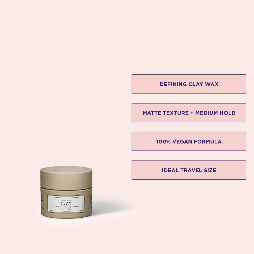 Misty Rose Maria Nila Minerals Clay, 1.7 Fl Oz / 50 ml, Hold 3/5, For all Hairstyles, Defining Wax Gives Matte Texture, 100% Vegan & Sulfate/Paraben free