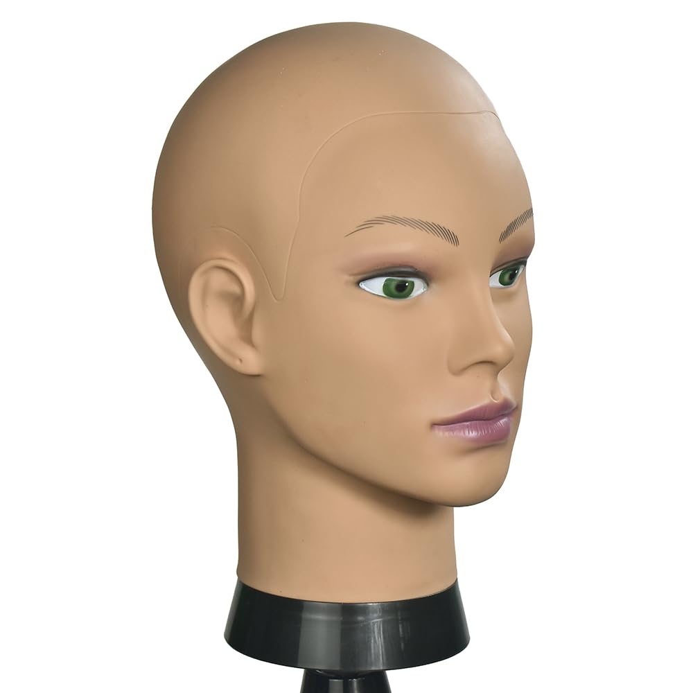 White Smoke CAZSYSDD Bald Mannequin Head Beige Female Professional Cosmetology Manikin Doll head for Wigs Making Wig Display Hat Display Glasses Display with Free Clamp (Afro)