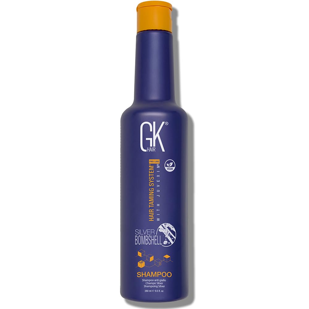 White Smoke GK HAIR Silver Bombshell Purple Shampoo (9.5 Fl Oz/280ml) For Blonde, Platinum, Ash, Silver & Gray Hair Moisturizes Dry & Damaged Removes Yellow Brassy Tones