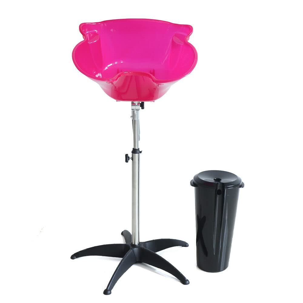 White Smoke 10L Salon Sink Mobile Deep Shampoo Basin Sink Hairdressing Salon Basin Bowl Height-Adjustable Portable Sink Hair Treatment Bowl Portable Hair Washing Sink with Drain Hose (Pink)