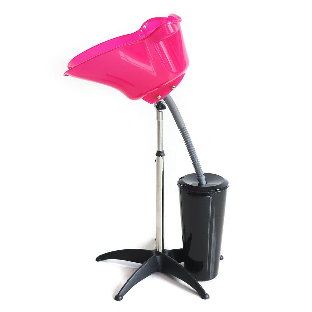 White Smoke 10L Salon Sink Mobile Deep Shampoo Basin Sink Hairdressing Salon Basin Bowl Height-Adjustable Portable Sink Hair Treatment Bowl Portable Hair Washing Sink with Drain Hose (Pink)
