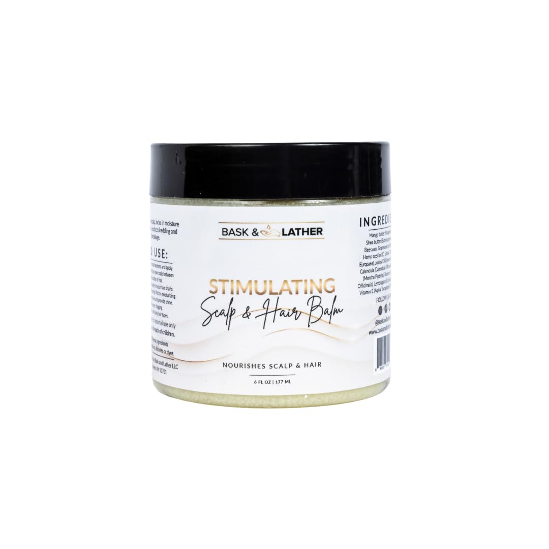 White Smoke Bask & Lather Stimulating Scalp and Hair Balm for Hair Growth, Mango & Shea Butter, Nourishing Jojoba Oil, Peppermint & Rosemary Oil, Vitamin E, Scalp Care, Hair Care, Moisture, Shine & Strength, 6 oz