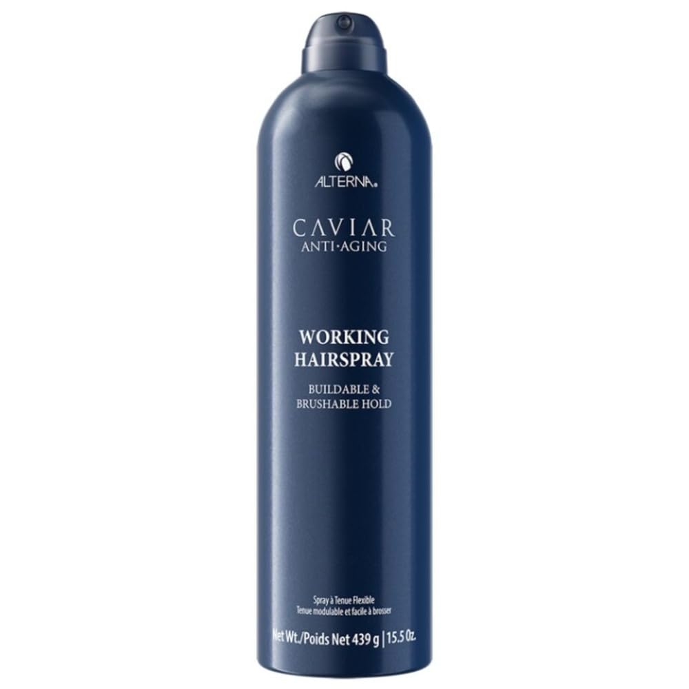 Dark Slate Gray Alterna Caviar Anti-Aging Professional Styling Working Hair Spray | Ultra-dry, Brushable | Helps Control Frizz & Adds Shine | Sulfate Free | Nutmeg