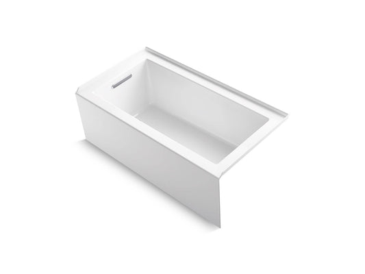 White Smoke Kohler K-20202-LA Underscore 60" Soaking Bathtub for Three Wall Alcove Installation with Left Drain and 68 Gallon Water Capacity - White