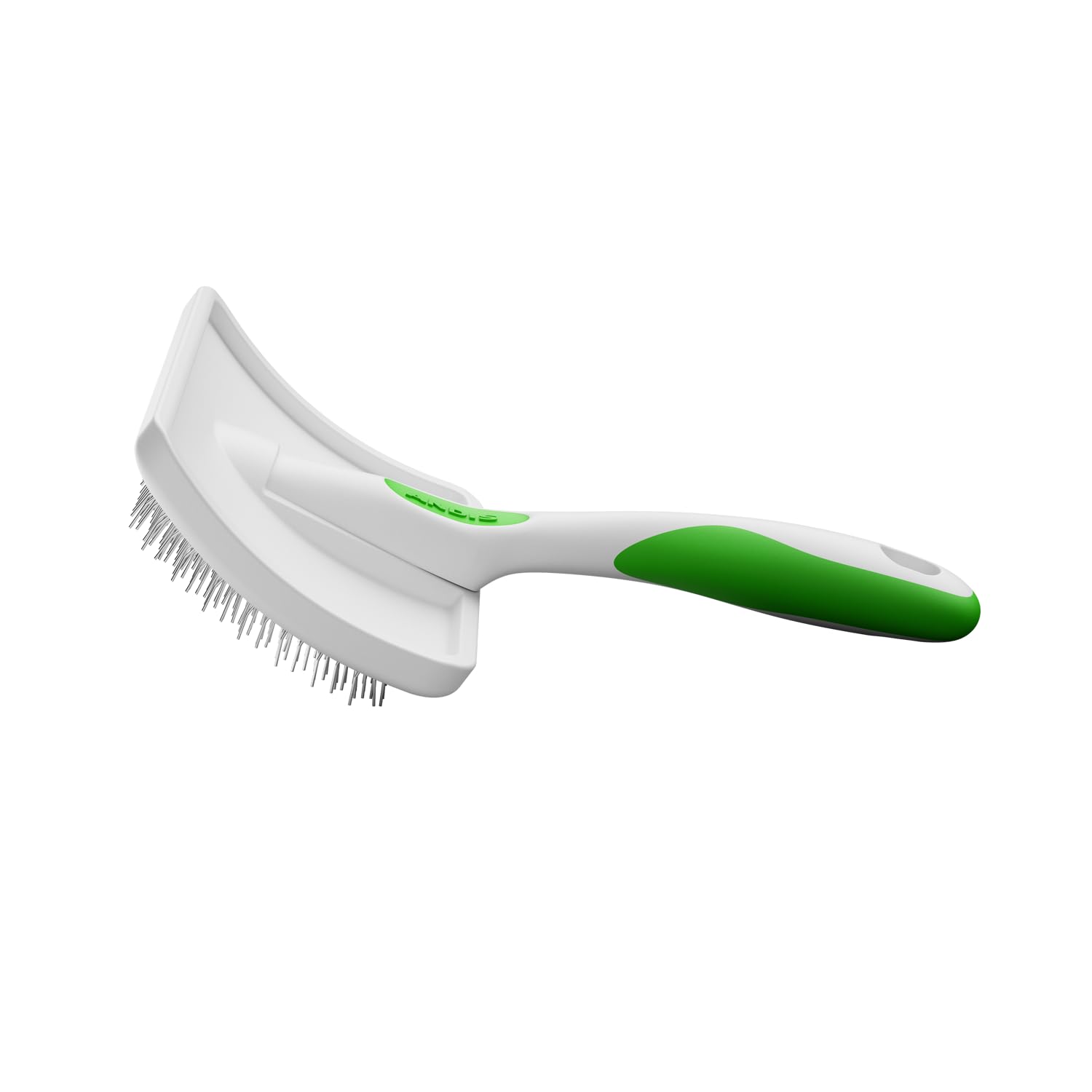 White Smoke Andis 68540 Self-Cleaning Animal Slicker Brushes with Curved Stainless-Steel Bristles for All Breeds - Reduces Shedding by Up to 90%, Removes Tangles, Dirt & Loose Hair – Large, Green