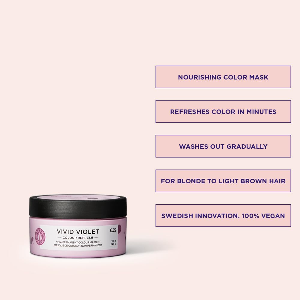 Misty Rose Maria Nila Color Refresh, Vivid Violet 3.4 Fl Oz, Purple/Violet Hair Mask, Semi-Permanent Pigments, 100% Vegan & Sulfate/Paraben free