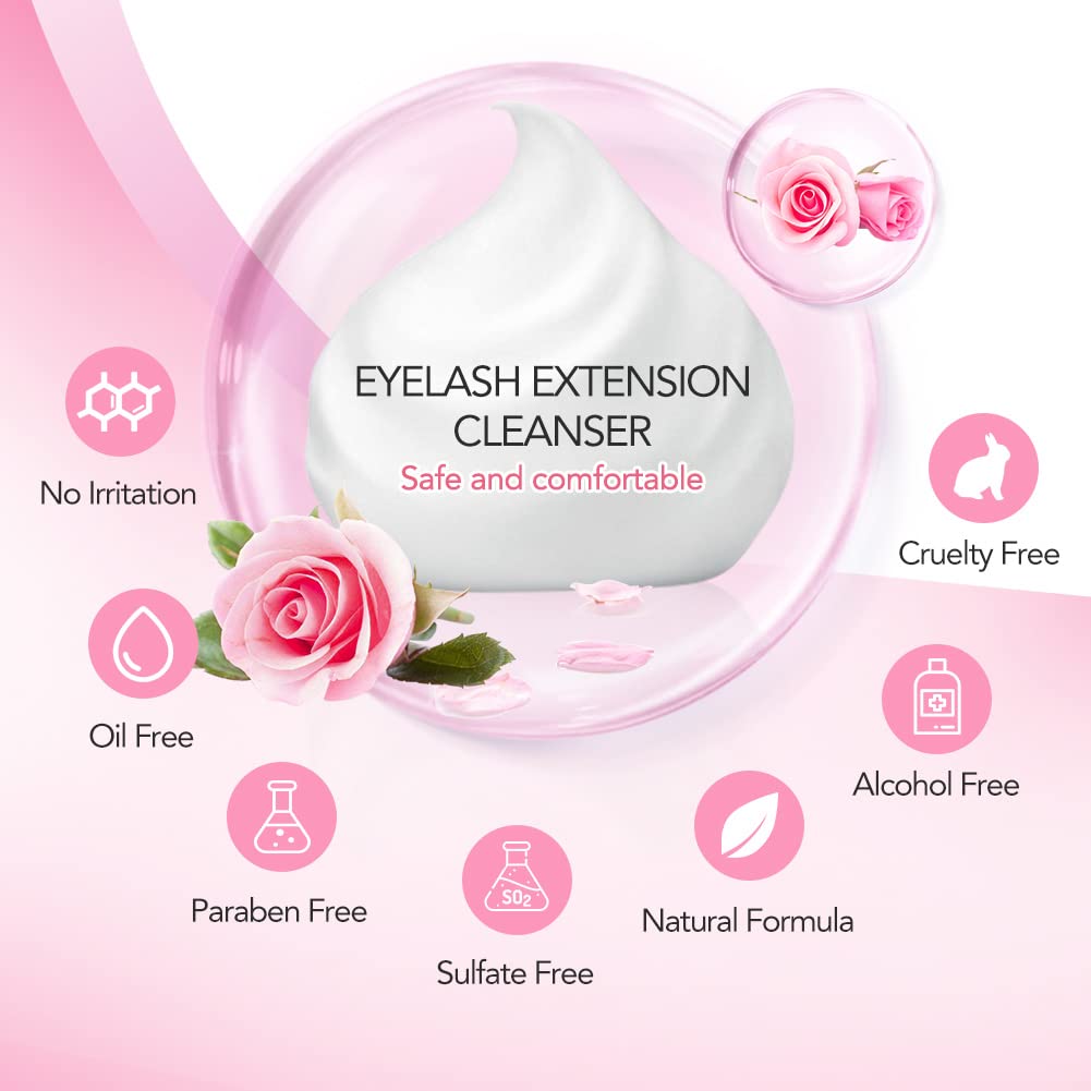 White Smoke "AuReve Eyelash Extension Cleanser Lash Shampoo Foam, Eyelid Cleanser for Makeup Remover Eyelash Care, Paraben & Sulfate Free for Salon and Home Use (Rose 600ml)"