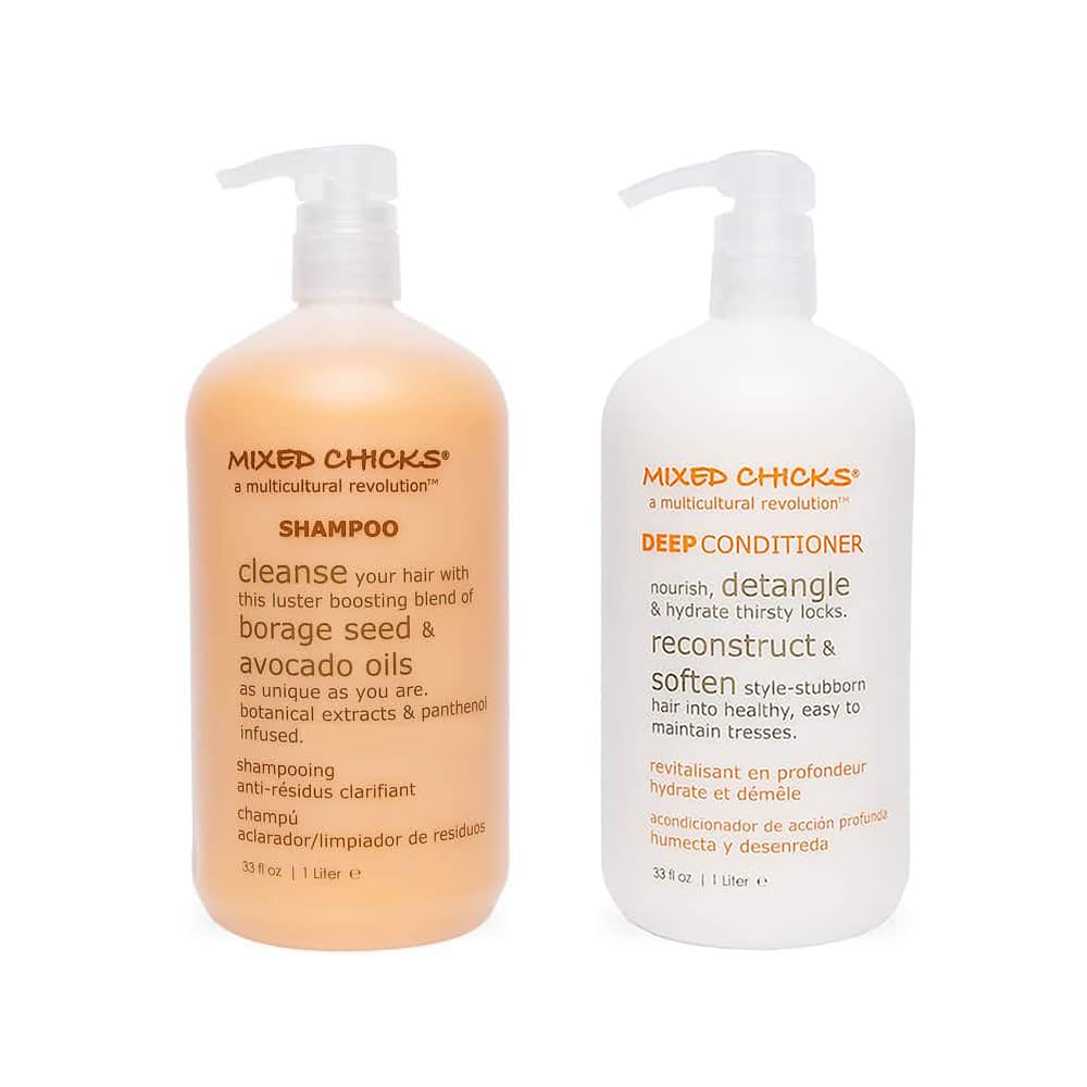 White Smoke Mixed Chicks Gentle Clarifying Shampoo Detangling Deep Conditioner, 33 fl. oz Each