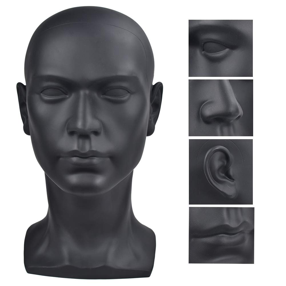 White Smoke Ba Sha PVC Mannequin Head Black Male Manikin Dummy Stand Model Display Hat Scarf Wigs Hair Glasses Hat Beauty Styling Tool with Mount Hole