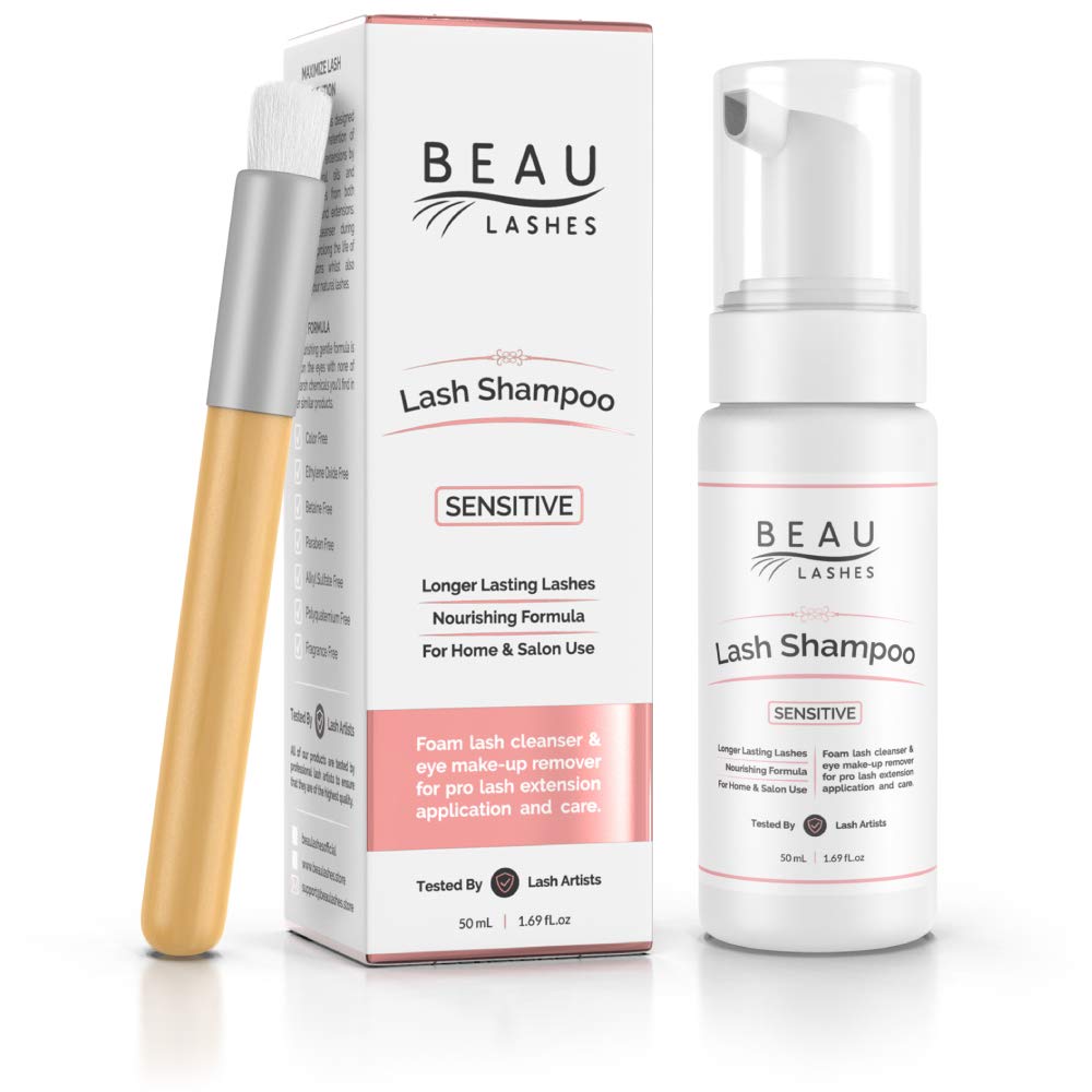 White Smoke Eyelash Extension Foam Cleanser Shampoo & Brush (150ml) - Oil Free Sensitive Paraben & Sulfate Free Eyelid/Lash Foaming Wash Cleaner To Remove Makeup & Mascara - Ideal For Salons And Home Care