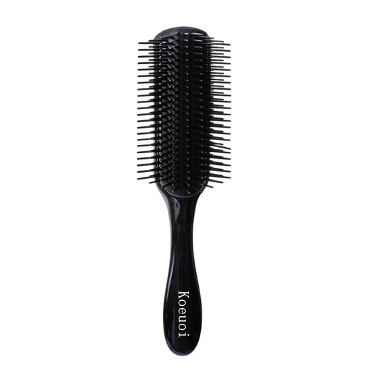 White Smoke Koeuoi Classic Curly Hair Brush - 9 Row All Black Styling Brush for Styling, Smoothing Longer Hair and Defining Curls .For Women and Men Wet or Dry Hair.