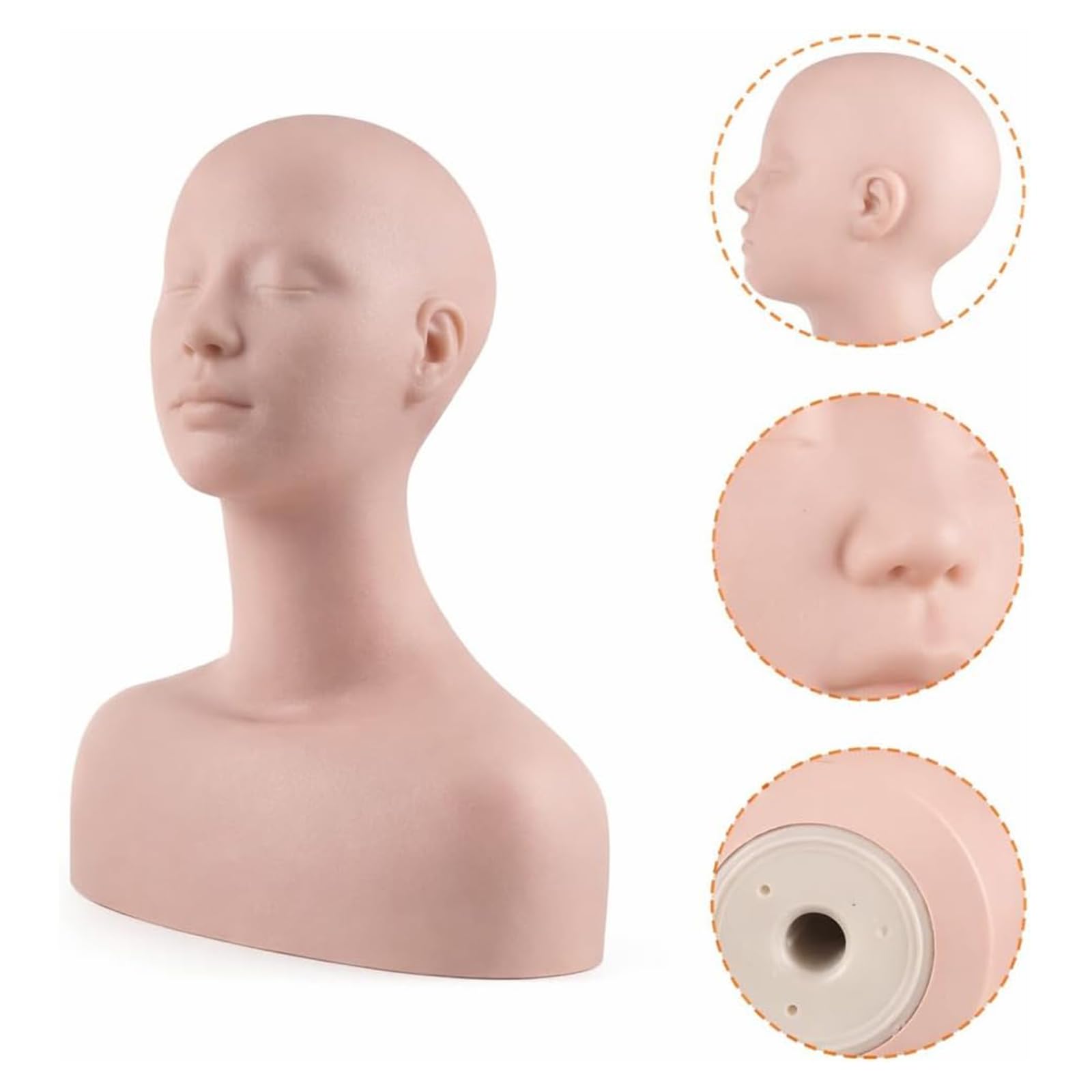 White Smoke Lwuey Multi Function Makeup Practice Model, Esthetics Soft Mannequin Head with Shoulders Massage Wig Hat Display Silicone PVC Skin Texture Facial Practicing for Salons Cosmetology School Students