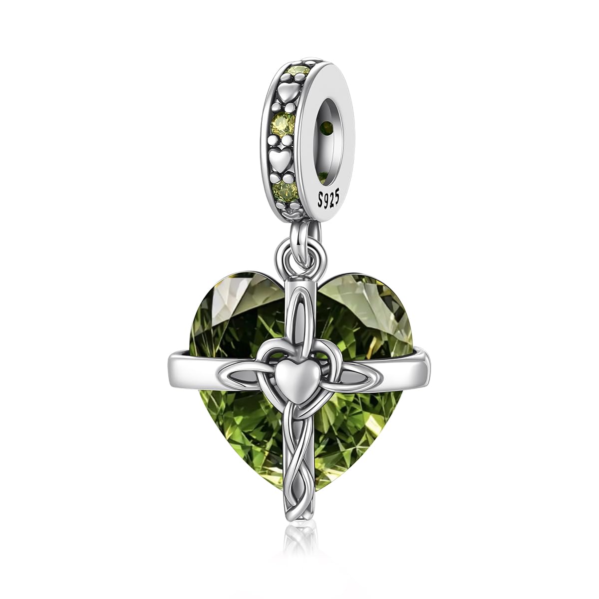 White Smoke ChenYuTe Birthstone Charm, 925 Sterling Silve Heart Dangle Charms for Pandora Bracelets, Ladies Birthday Gift