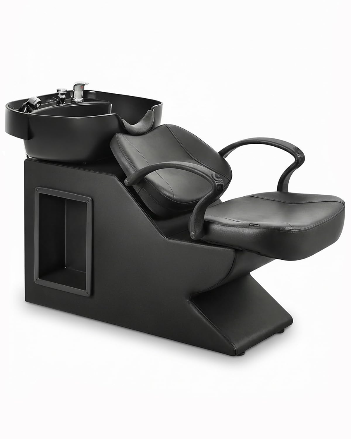 White Smoke IJIALIFE Shampoo Bowl and Chair Set for Salon, Hair Washing Station for Hair Stylist, ABS Shampoo Bowl Sink Chair with Side Store Compartment for Spa Beauty Barbershop, Black