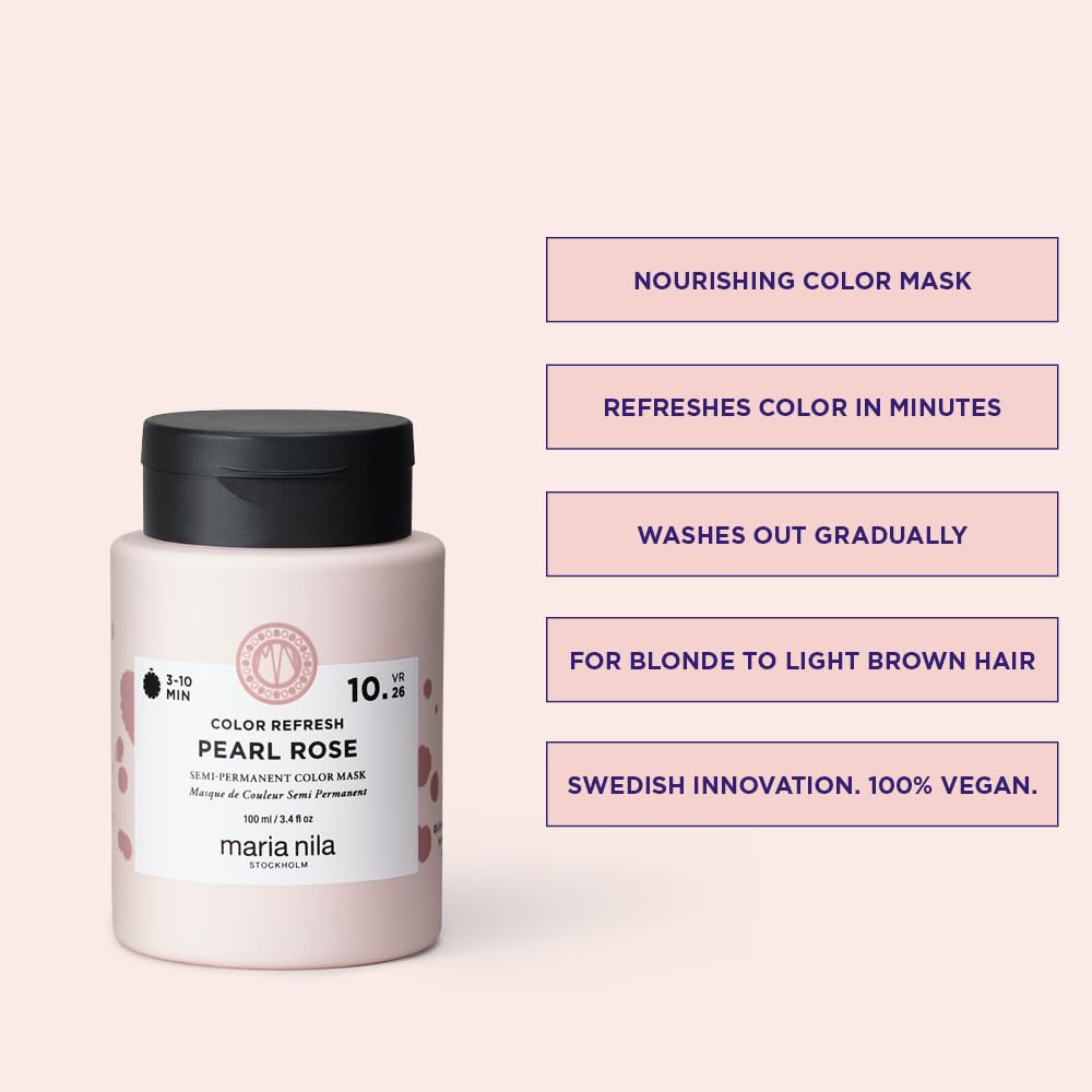 Misty Rose Maria Nila Color Refresh, Pearl Rose 3.4 Fl Oz, Soft Pink Hair Mask, Semi-Permanent Pigments, 100% Vegan & Sulfate/Paraben free