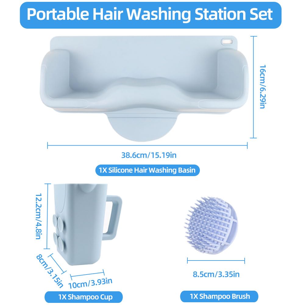 White Smoke Portable Hair Washing Station with Shampoo Cup and Shampoo Brush,Silicone Hair Washing Basin for Sink & Bathtub,Shampoo Bowl for Kids,adults, and the elderly