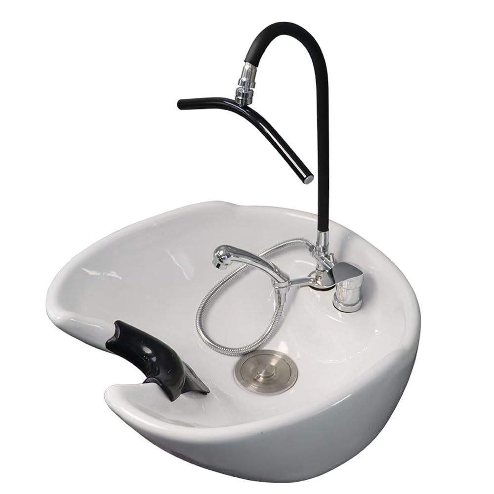 White Smoke Hair Washing Equipment with Faucet for Baber Shop, Hair Salon Tools for Waterfall Outlet, Shampoo Bowl Accessories, Scalp Massag，Adjustable and Flexible, Black