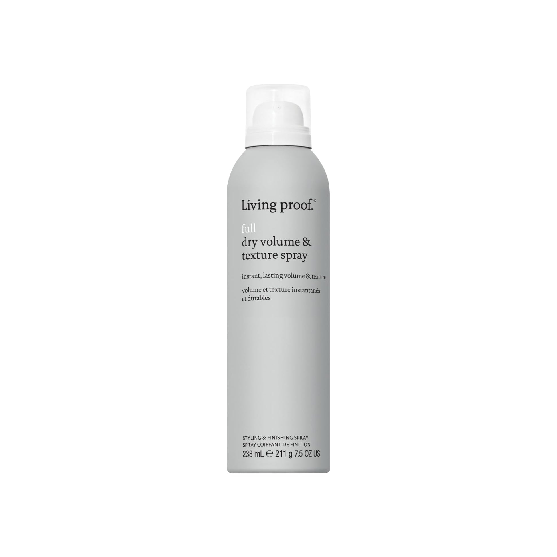 Gray Living proof Full Dry Volume & Texture Spray – Instant Volume, Texture, Oil Absorption, Heat Protection, Lightweight Hold for Fine or Flat Hair, 7.5 oz