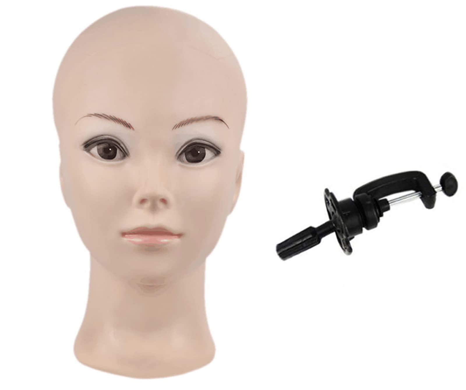 White Smoke MIAOMANZI Bald Female Training Head Cosmetology Mannequin Head for Wigs Making and Display with Free clamp (GT-02)
