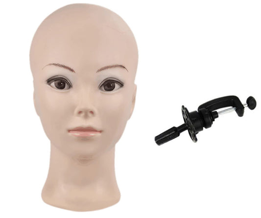 White Smoke MIAOMANZI Bald Female Training Head Cosmetology Mannequin Head for Wigs Making and Display with Free clamp (GT-02)