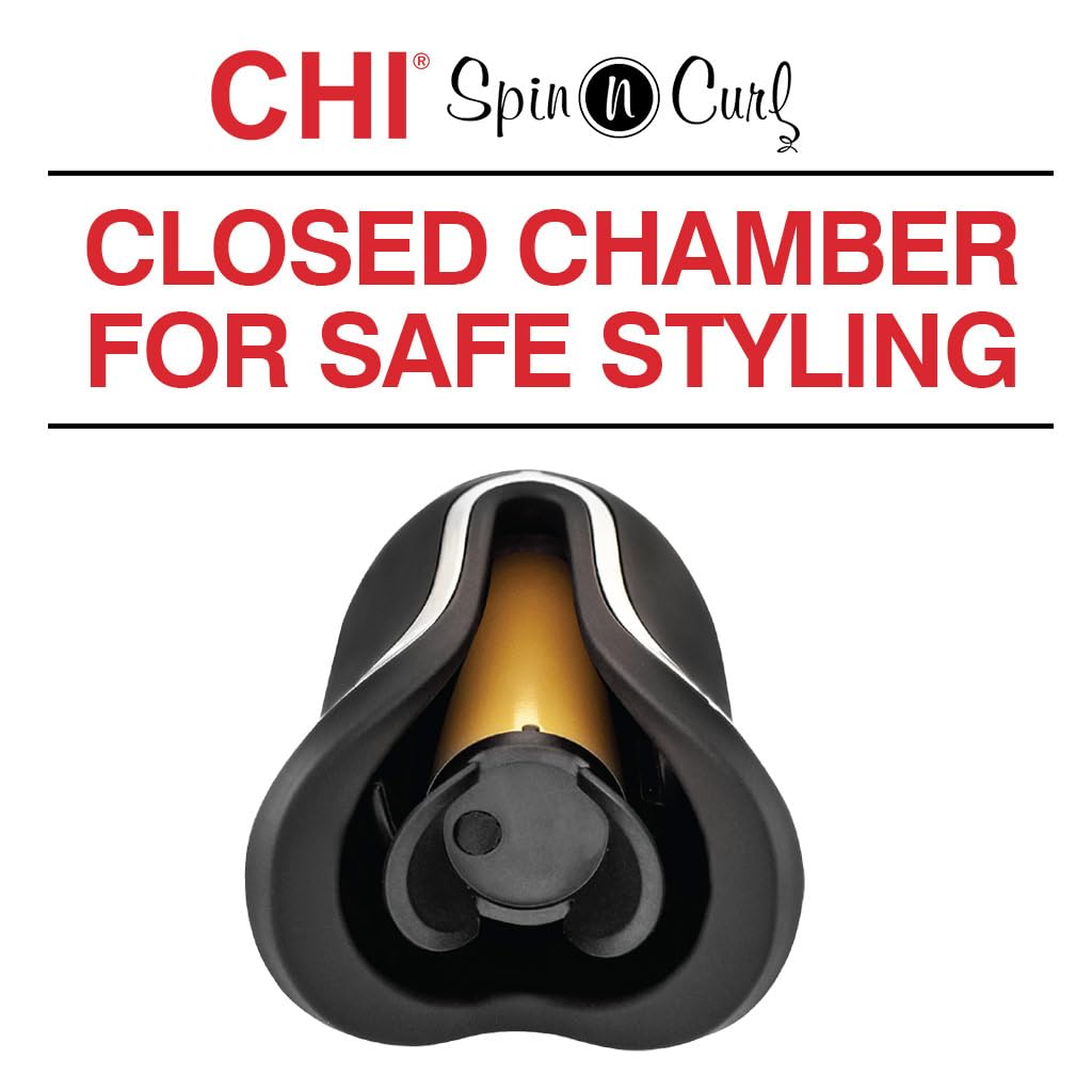 White Smoke CHI Spin N Curl 1″ Ceramic Rotating Curling Iron, Adjustable Preset Heat Settings for All Hair Types, Salon-Quality Curls & Waves, Auto Shut-Off, Tangle Protection, Onyx Black
