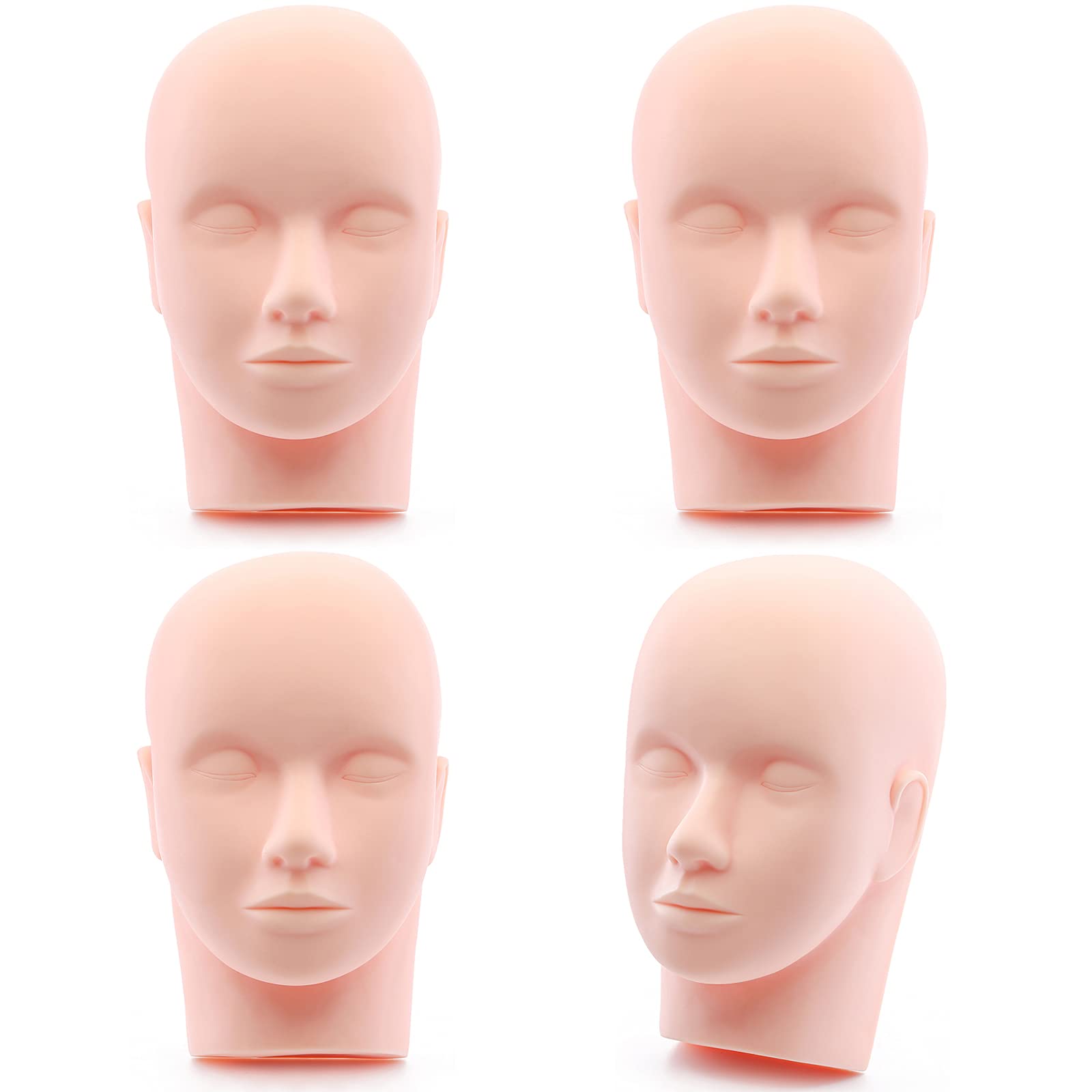 White Smoke Foraineam 4-Pack Practice Training Head Rubber Cosmetology Mannequin Doll Face Head For Eyelashes Makeup Massage Practice