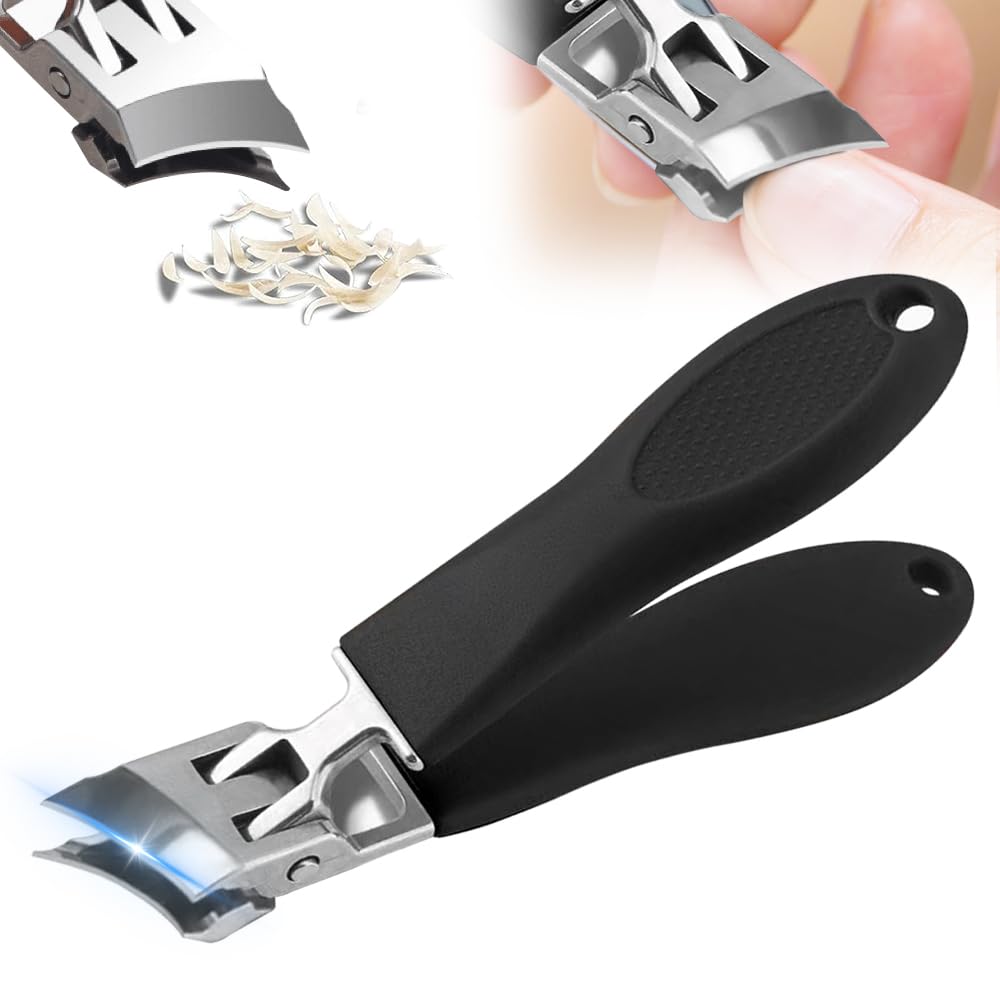 White Smoke Wide Jaw Opening Anti-Splash Slanted Nail Clipper, Fingernail and Toenail Clippers Clippers for Ingrown Nails, Curved Toenail Clippers for Thick Nails, Household Slanted Nail Clippers (Black)