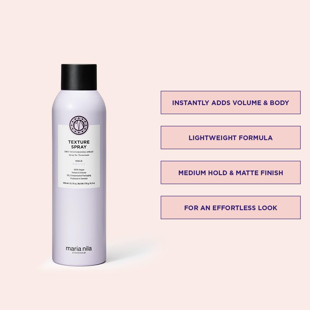 Misty Rose Maria Nila, Texture Spray, Hold 2/5, Moisturizing & provides Instant Volume and Texture, 100% Vegan & Sulfate/Paraben free, 8.4 Fl Oz