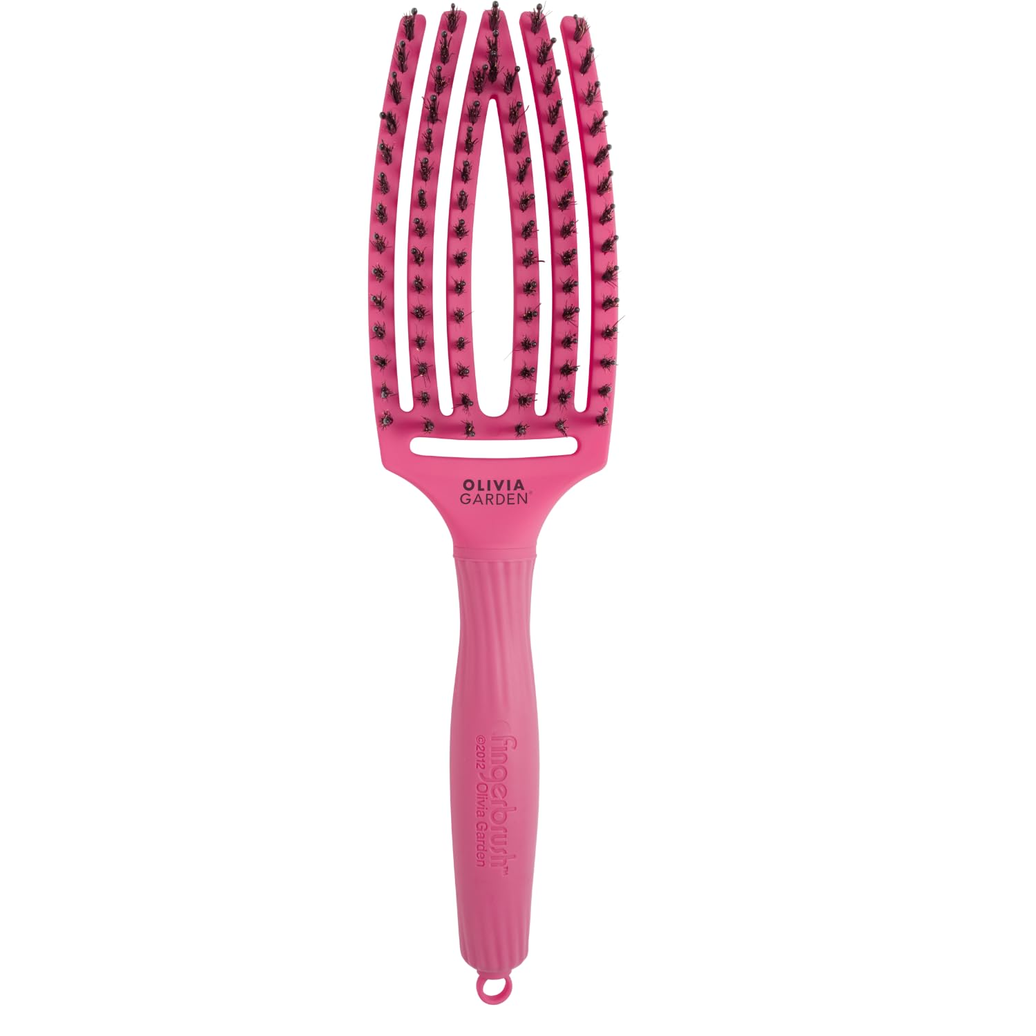 White Smoke Olivia Garden Fingerbrush Care Iconic - Medium - Hot Pink - Detangling Hairbrush with Boar & Nylon Bristles for Ultimate Shine & Smooth Styling