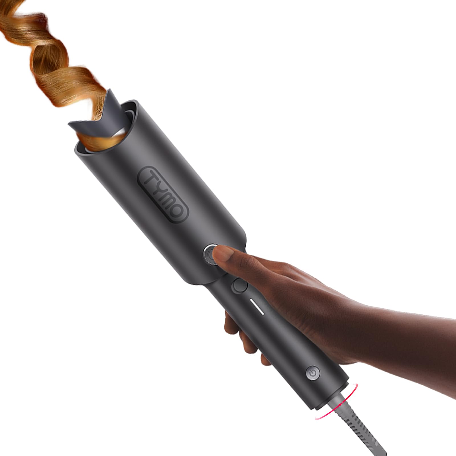 White Smoke TYMO Automatic Rotating Curling Iron - TYMO CURLPRO Beach Waves Curling Wand, Portable Hair Curler, 500 Million Ionic, Dual Voltage & Lightweight for Travel, Ceramic Coating, 1 1/4 Inch, Metallic Gray