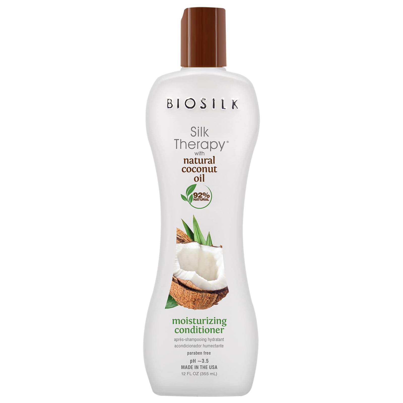 White Smoke BioSilk Silk Therapy with Natural Coconut Oil Moisturizing Conditioner, Nourishing & Helps Eliminate Frizz, Sulfate, Paraben & Cruelty-Free, 12 Oz