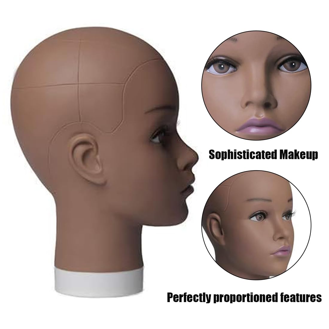 White Smoke HAIRWAY Mannequin Head Female Mannequin Head Stand Cosmetology Mannequin Head for Wigs Manikin Doll Mannequin Head for Wigs Making and Display with Free T-pins (Brown, 21.5inch)