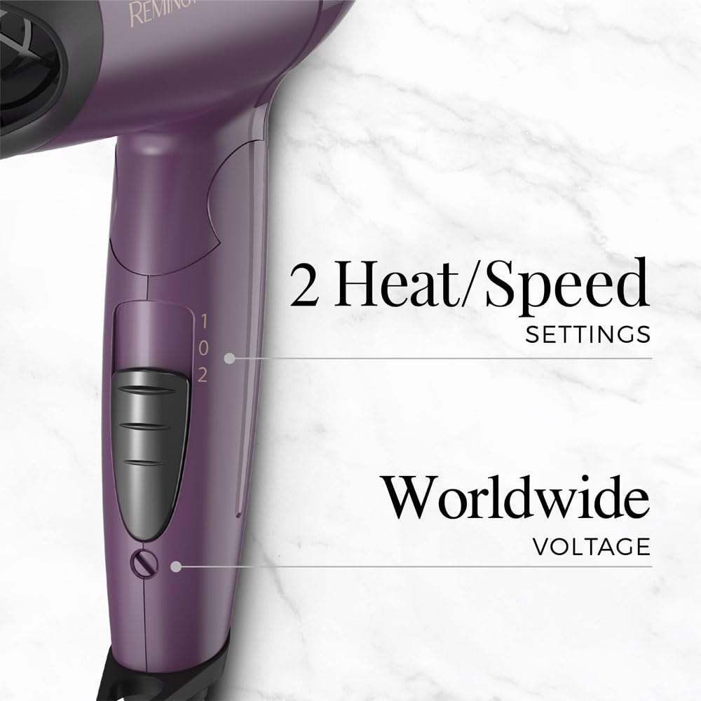 White Smoke Remington Travel Hair Dryer, Folding Handle Compact Blow Dryer with Dual Voltage, Ceramic Coating & Advanced Thermal Technology, Lightweight Portable Hair Dryer for International Travel