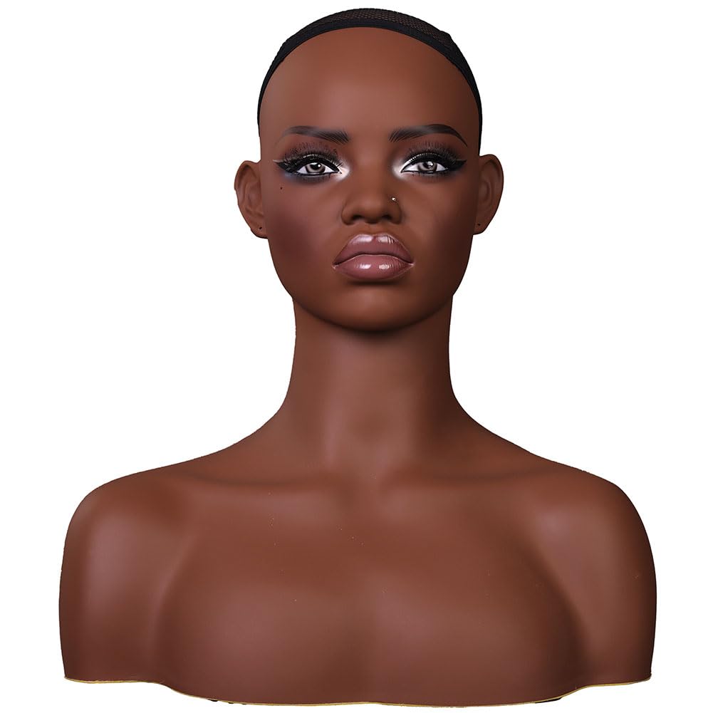 White Smoke JINGFA Realistic Female Mannequin Head with Shoulders Manikin Wig Head Stands for Wigs Displaying Make Up Head