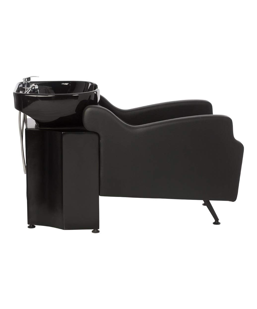 White Smoke Buy-Rite Oasis Shampoo Backwash Station for Salons - All-Black Chair & Extra-Large Bowl Combo, Single Lever Hot/Cold Faucet, Lumbar Support, Vacuum Breaker, 56"x20"x33.5", TS-8076-BLK