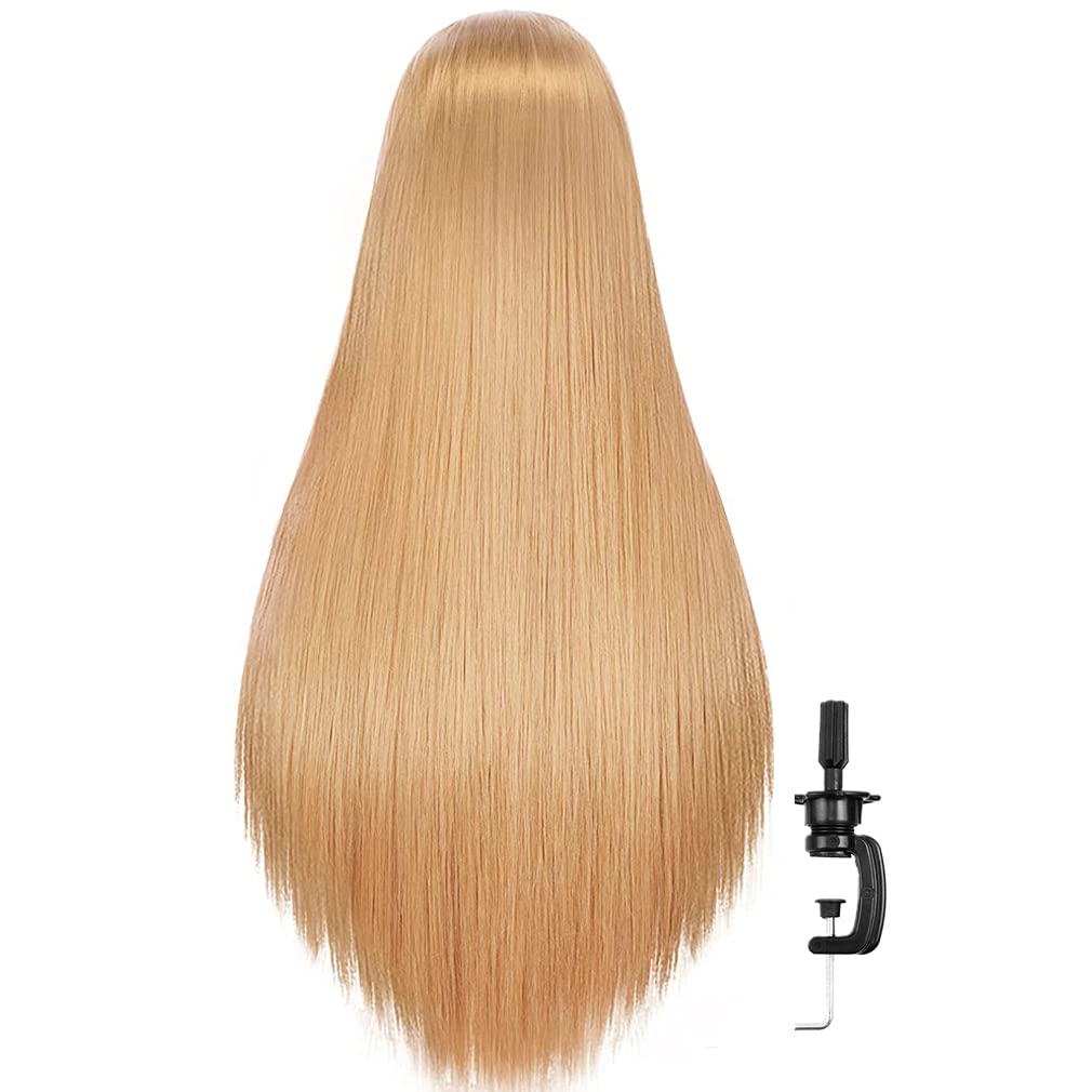 White Smoke FABA Mannequin Head with Hair Blonde 26"-28" Cosmetology Mannequin Head Styling Practice Braiding Cosmetology Doll Head Hair for Hairdressing with Free Clamp Holder