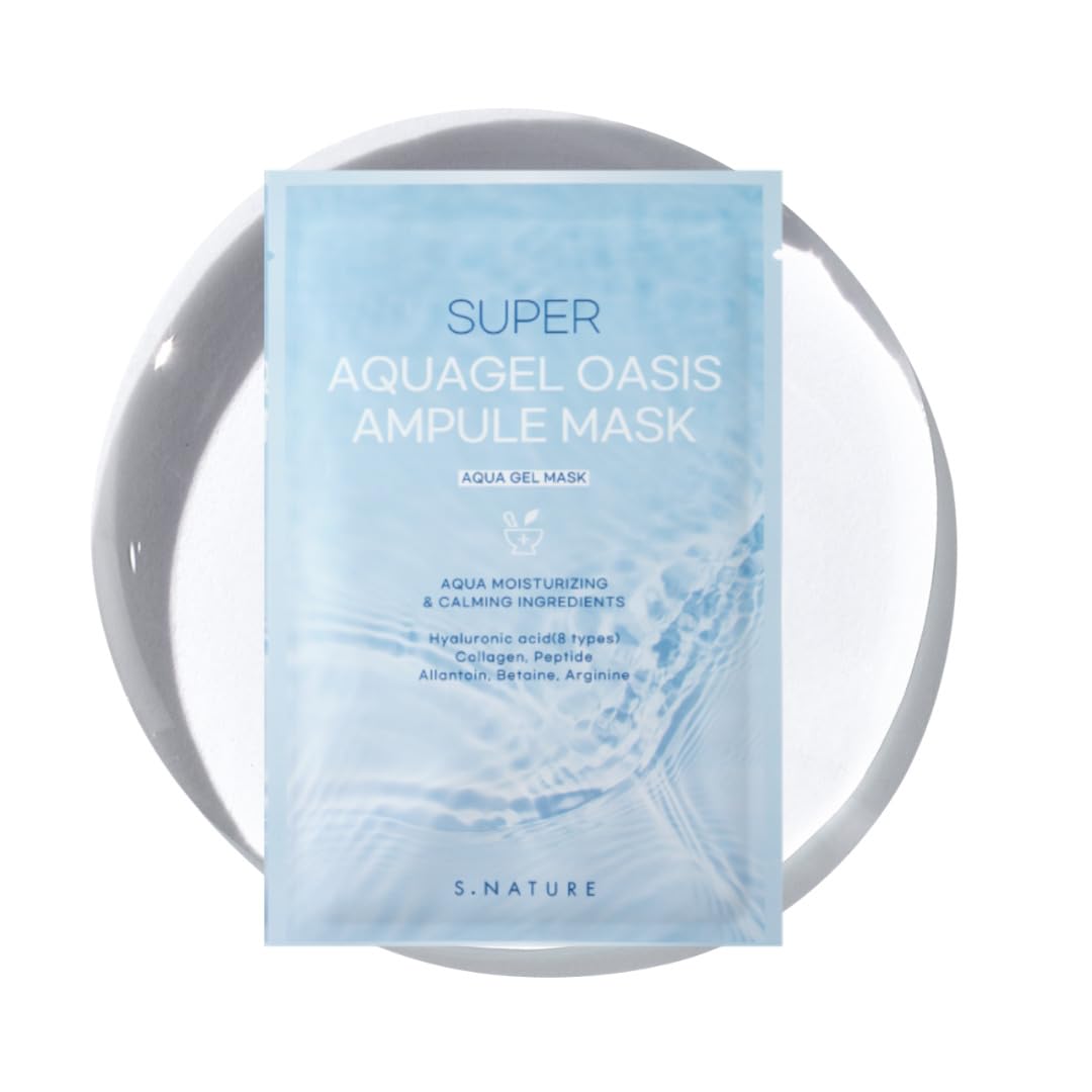 White Smoke S.NATURE SUPER AQUAGEL OASIS AMPULE MASK | Hydrating, Soothing, Blemish Care | Hyaluronic Acid, Allantoin | Korean Face Mask (10 Count (Pack of 1)