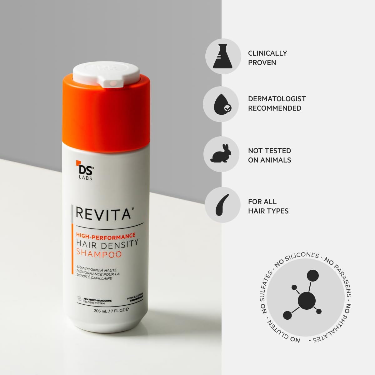 Lavender DS Labs For Men & Women Revita Shampoo - Scalp Refreshing Cleanse for Fuller Looking, Volumizing, Lightweight Hydration, Sulfate & Silicone Free, Color Safe, 205 mL