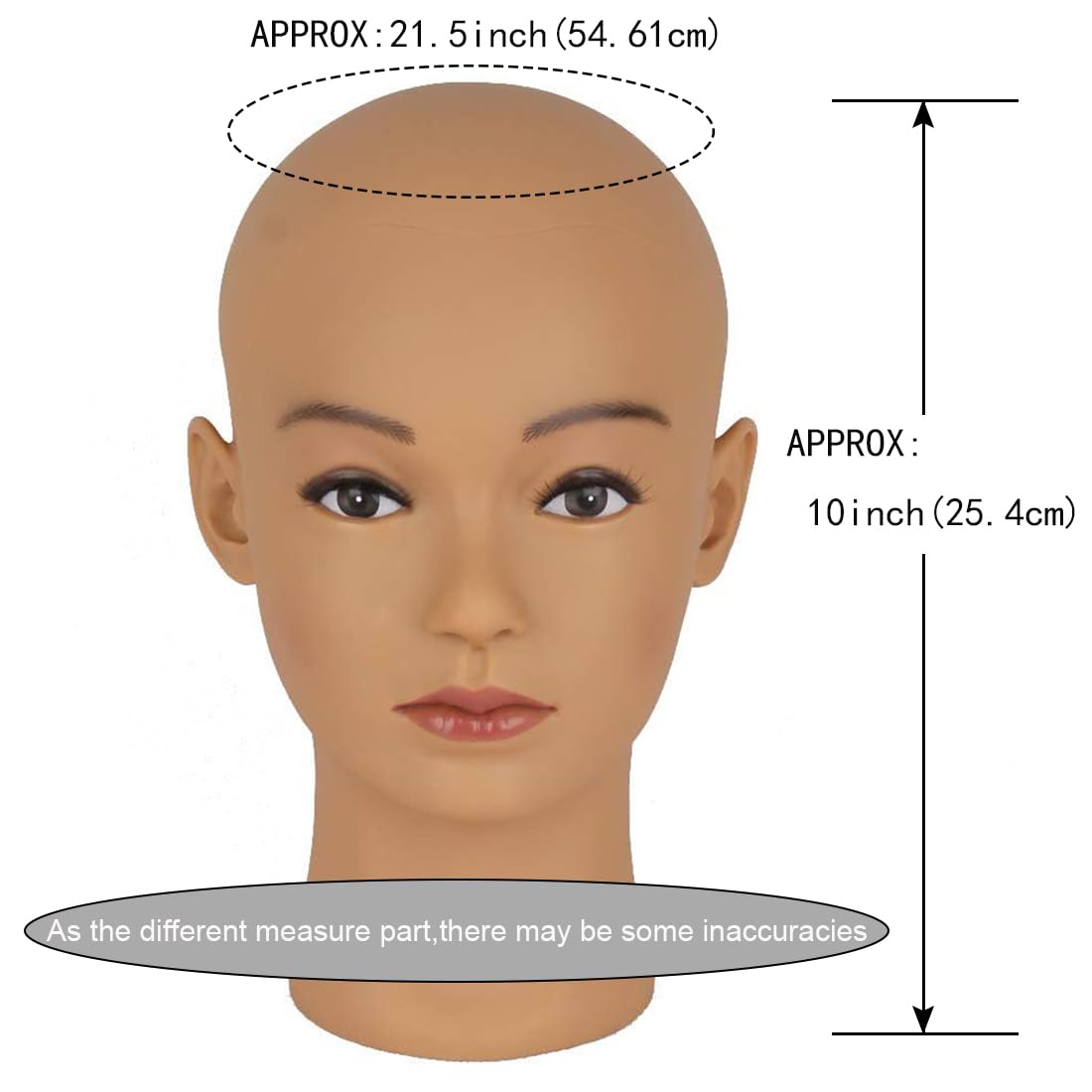 White Smoke Hairway Female Professional Cosmetology Training Mannequin - Bald Mannequin Head for Wigs Making and Display - With Free T-Pins (Light Brown 21.5 Inch)