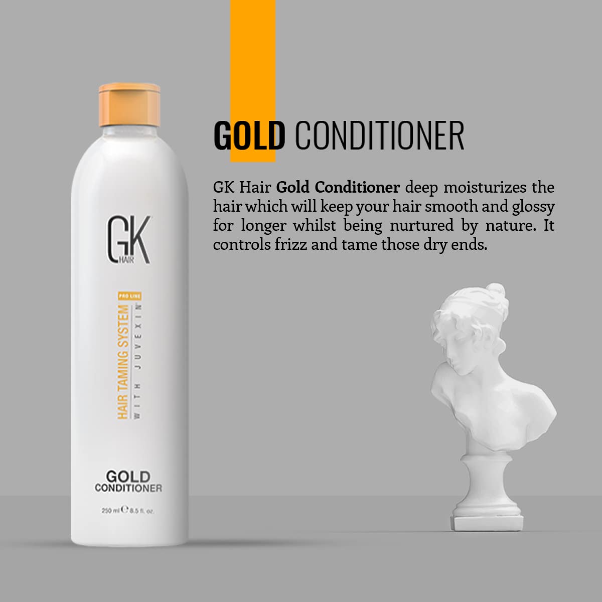 Dark Gray GK HAIR Global Keratin Gold Conditioner (8.5 Fl Oz/250ml) Hair Moisturizing Shine and Protection With Argan Oil, Shea Butter, Natural Oils All Hair Types