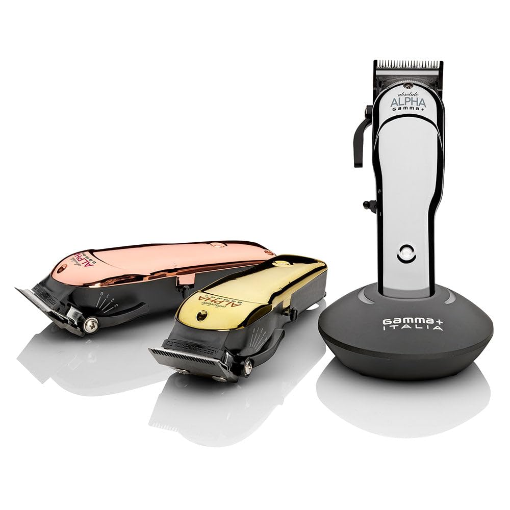 White Smoke GAMMA+ Absolute Alpha Professional Modular USB Cordless Clipper with 5 Dub Magnetic Guards, Matte Silver, Rose Gold, and Gold