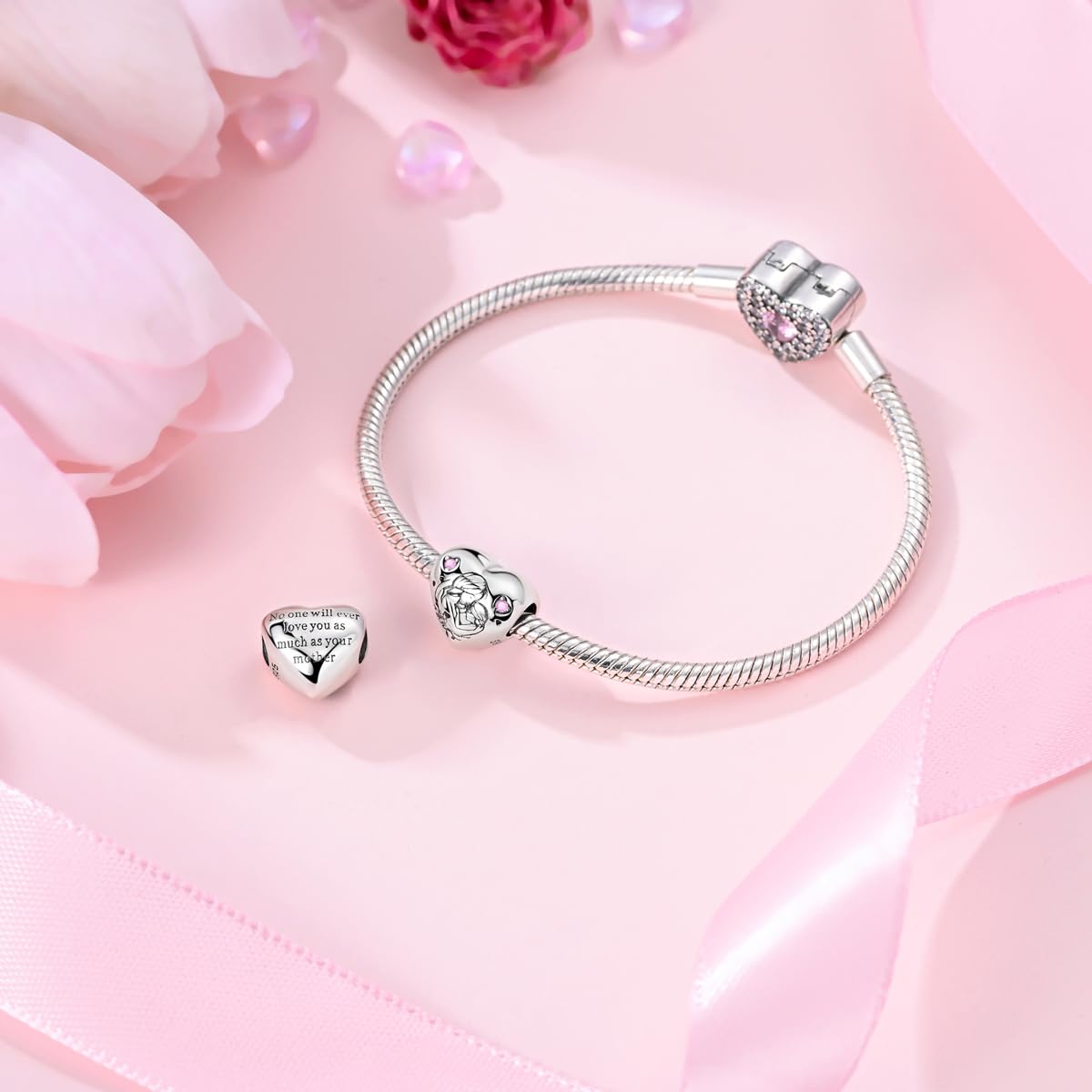 Misty Rose 925 Sterling Silver Charms for Bracelets,Happy Family Dangle Pendants Charms Bead fit Pandora Charms Bracelets or Necklaces Jewelry Gift for Womens