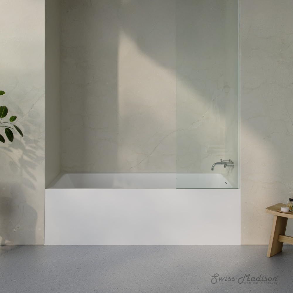 Dark Sea Green Swiss Madison Voltaire 72 x 32 Skirted Right Drain Soaking Alcove Bathtub in Glossy White, Drain Included