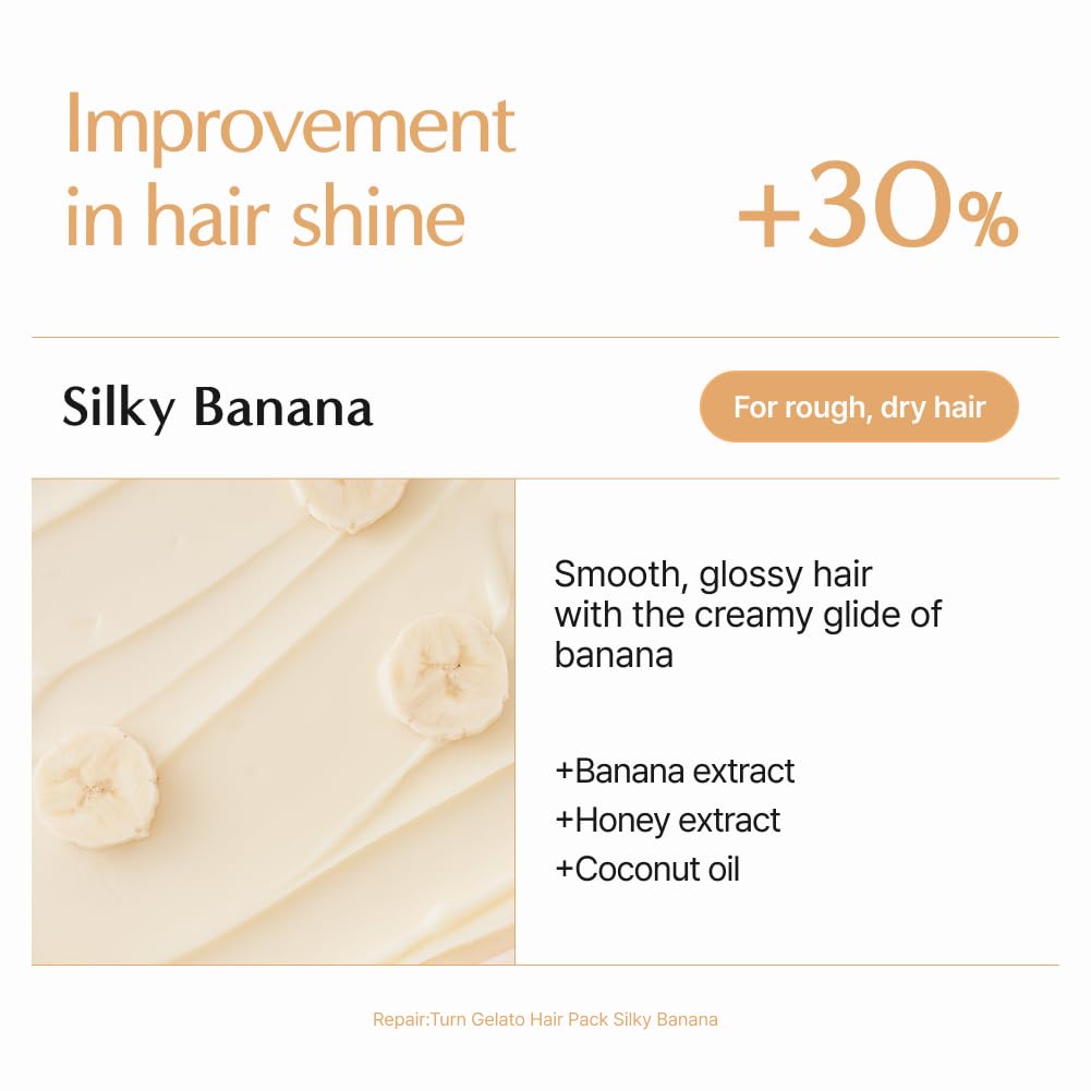 White Smoke lilyeve REPAIRTURN Gelato Hair Pack, Milk, Egg & Protein for Hair Repair, Hair Mask for Split End Smoothing, Damaged Hair Treatment, Boost Hair Elasticity - Korean Hair Care, Silky Banana 6.76 fl.oz
