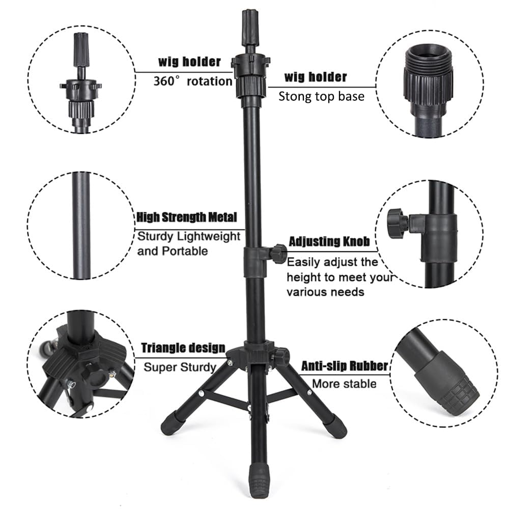 White Smoke ZQIAN BEAUTY 25 Inch Wig Stand Tripod, Adjustable Mannequin Head Stand, Wig Head Stand for Training Heads And Canvas Block Head (Mannequin Head Not Included)