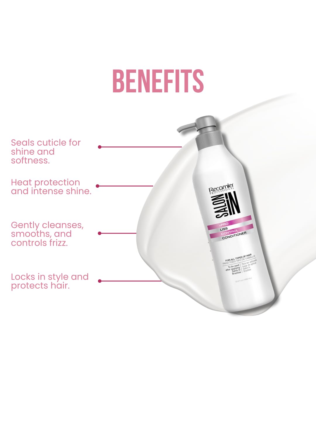 White Smoke Salon In by Recamier | Liss Control Hair Conditioner Anti-Frizz | Frizz Control Hydrating Conditioner | 33.8 fl oz / 1000 ml