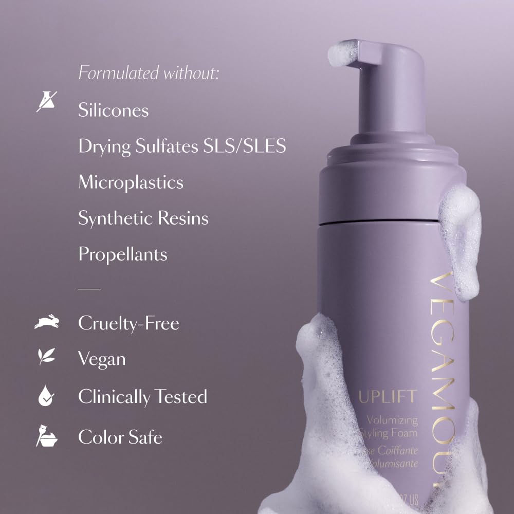 Dim Gray VEGAMOUR UPLIFT Volumizing Styling Foam, For fine, flat & thinning hair, Provides Volume & Resists Humidity, Non Sticky Formula, Bouncy Soft Hair