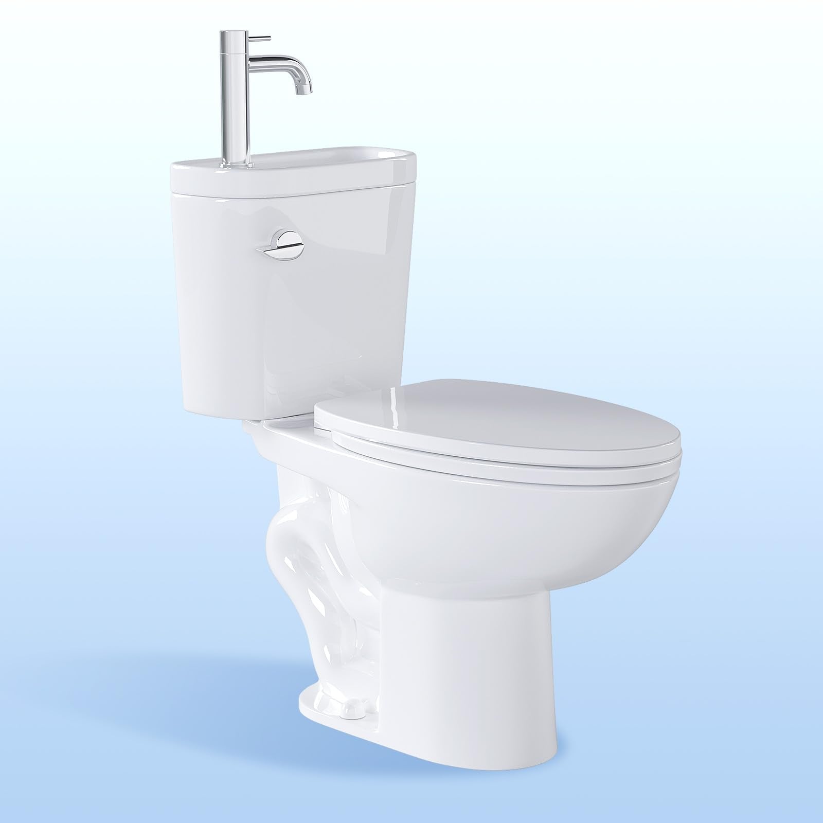 Alice Blue Simple Project Modern Elongated Toilet with Sink, 3-IN-1 Faucet Toilets with 12 Inch Rough IN & 1.28 GPF Single Flush, 17 Inch Tall Toilet Sink Combo for Small Bathrooms (Include Faucet)
