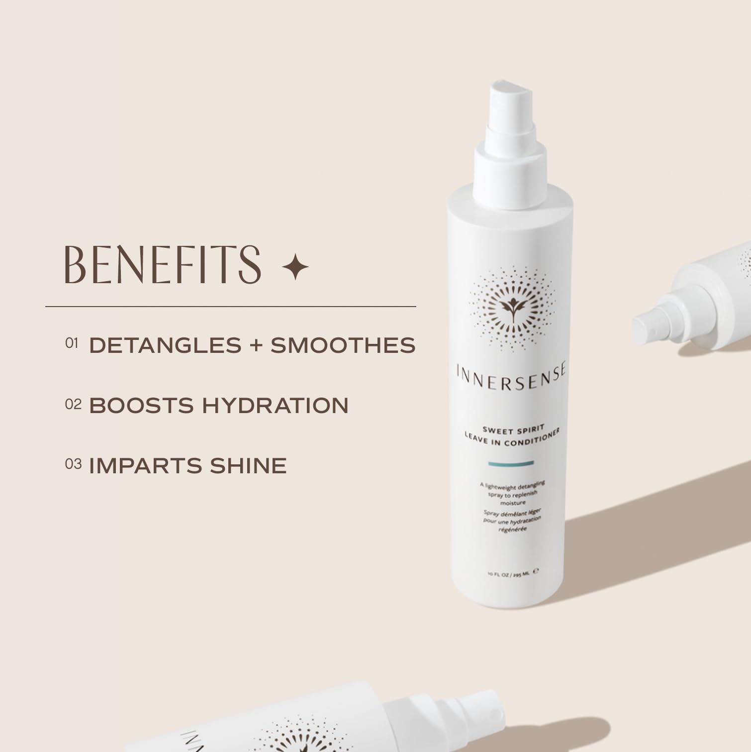 Antique White INNERSENSE Organic Beauty - Natural Sweet Spirit Leave-In Conditioner | Non-Toxic, Cruelty-Free, Clean Haircare (Full Size, 10 fl oz | 295 ml)